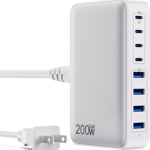 GKUTW 200W USB C Charger Block - 8-Port GaN III Fast Charging Station Hub with 65W PD for Laptops, Phones & Tablets