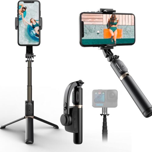 Fisherfans Gimbal Stabilizer for Smartphone - 1-Axis Selfie Stick Tripod with Remote Control & 360° Auto-Balance for Video Recording