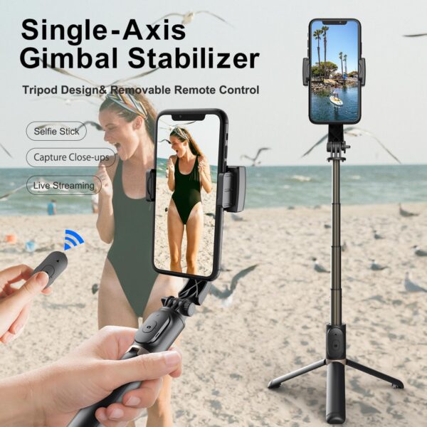 Fisherfans Gimbal Stabilizer for Smartphone - 1-Axis Selfie Stick Tripod with Remote Control & 360° Auto-Balance for Video Recording
