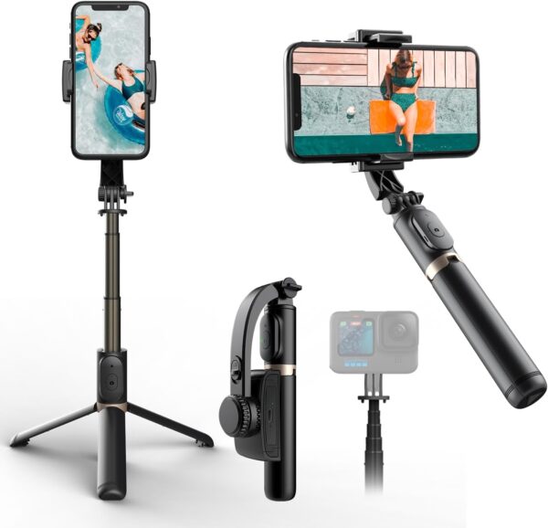 Fisherfans Gimbal Stabilizer for Smartphone - 1-Axis Selfie Stick Tripod with Remote Control & 360° Auto-Balance for Video Recording